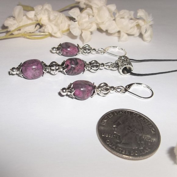 Purple Earring and Necklace Set Fashion Accessory Handmade Beaded Gift Idea 6884 - Picture 3 of 9